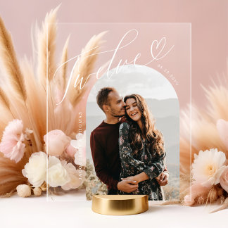 Panneau En Acrylique Script Heart Photo Mariage Numéro de table Douze