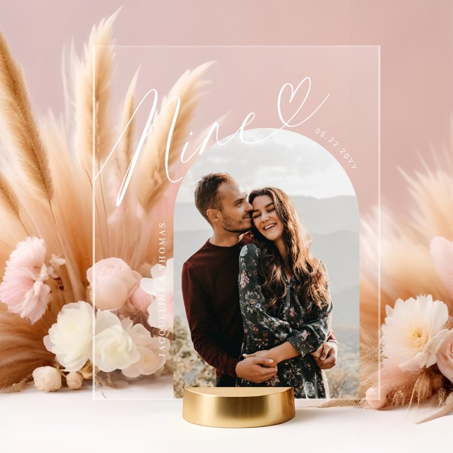 Panneau En Acrylique Script Heart Photo Mariage Numéro de table Neuf (Script Heart Photo Wedding Table Number Nine Acrylic Sign)