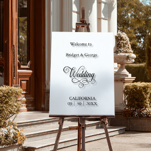 Panneau En Acrylique Script intemporel noir et blanc Mariage Bienvenue