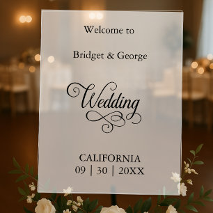 Panneau En Acrylique Script intemporel noir et blanc Mariage Bienvenue