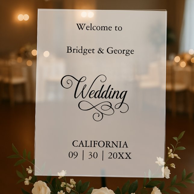Panneau En Acrylique Script intemporel noir et blanc Mariage Bienvenue (Créateur téléchargé)