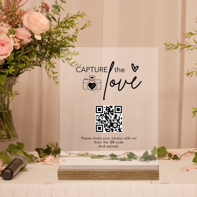 Panneau En Acrylique Script Mariage moderne Capture Le code QR d'amour (Créateur téléchargé)