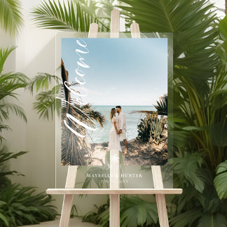 Panneau En Acrylique Script minimal Accueil Mariage photo Palm Monogram