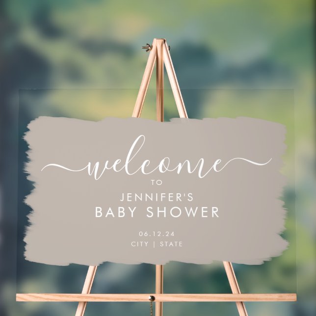 Panneau En Acrylique Script moderne Baby shower Welcome Paint Beige (Neutre)