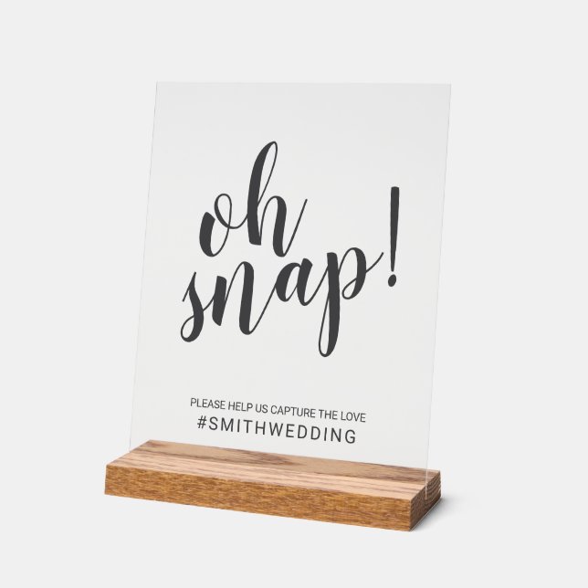 Panneau En Acrylique Script moderne Oh Snap Mariage Sign (Angle)