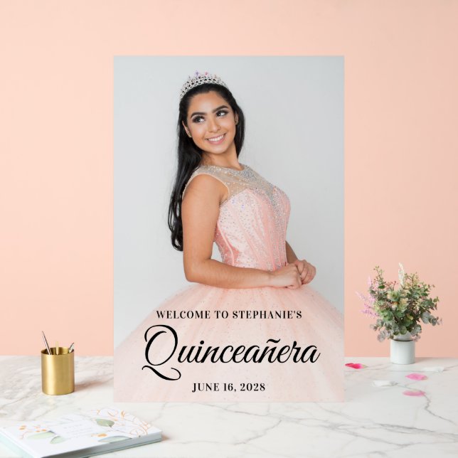 Panneau En Acrylique Script noir élégant Quinceañera Photo (Mariage)