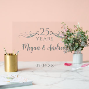 Panneau En Acrylique Script personnalisé simple 25e anniversaire de Mar