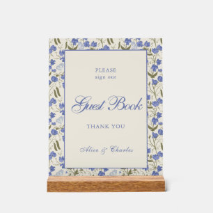 Panneau En Acrylique Script Sweet Pea Floral Crème et Mariage bleu