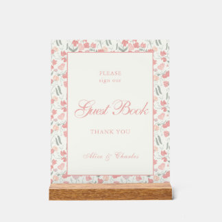 Panneau En Acrylique Script Sweet Pea Floral Crème et Mariage rose