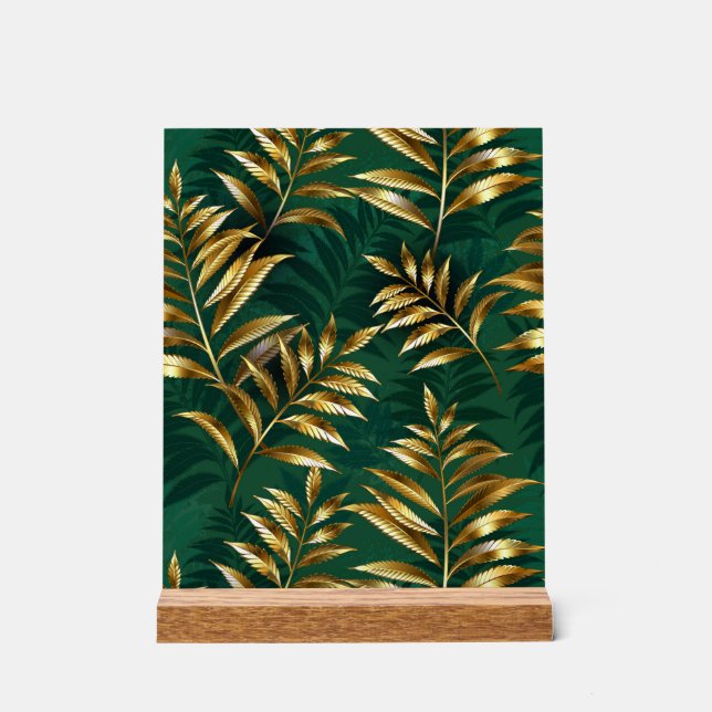 Panneau En Acrylique Seamless pattern with golden ferns (Recto)