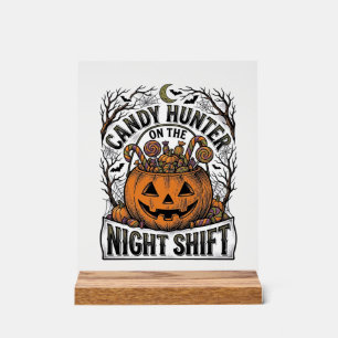 Panneau En Acrylique Seau de bonbons citrouille Gravure vintage Hallowe