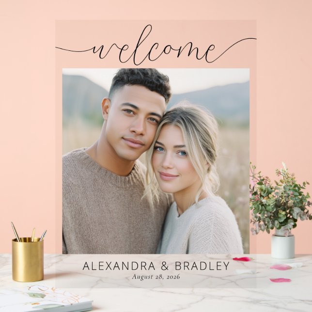 Panneau En Acrylique Serene Beige Minimalist Photo (Mariage)