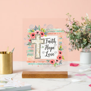 Panneau En Acrylique Shabby Chic floral Foi Espoir Amour