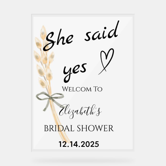 Panneau En Acrylique She Said Yes Bridal Shower Welcome (Recto)
