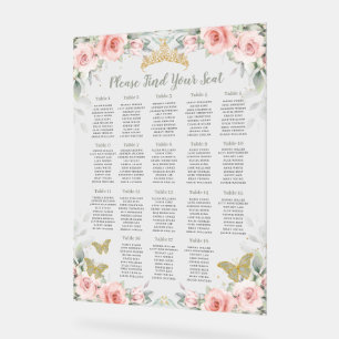 Panneau En Acrylique Siège Floral Blush Quinceañera Vert Sage