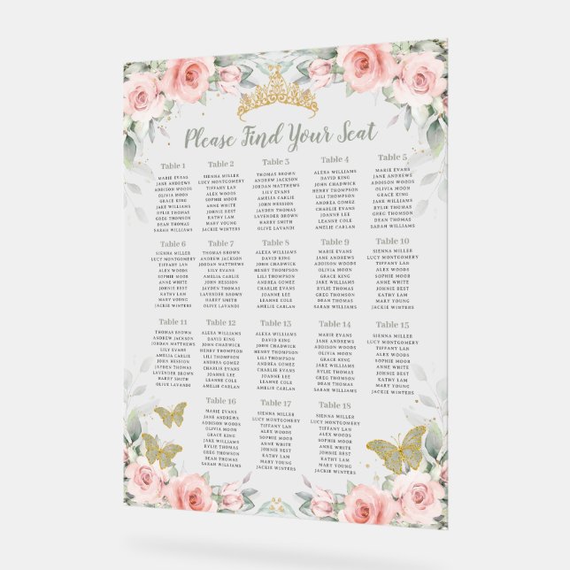 Panneau En Acrylique Siège Floral Blush Quinceañera Vert Sage (Angle)