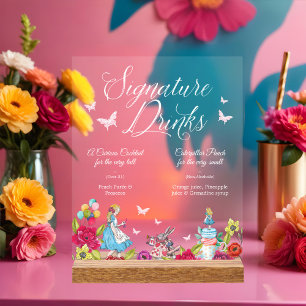 Panneau En Acrylique Signature Boissons Vintage Alice À Wonderland Post