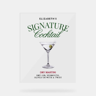 Panneau En Acrylique Signature Cocktail Vert & Rouge Classy