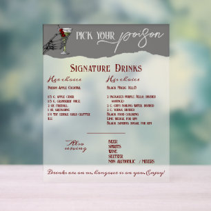 Panneau En Acrylique Signature gothique Mariage Boissons Bar Signal