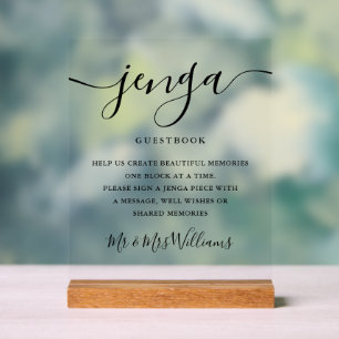 Panneau En Acrylique Signature Script Jenga Mariage Guestbook