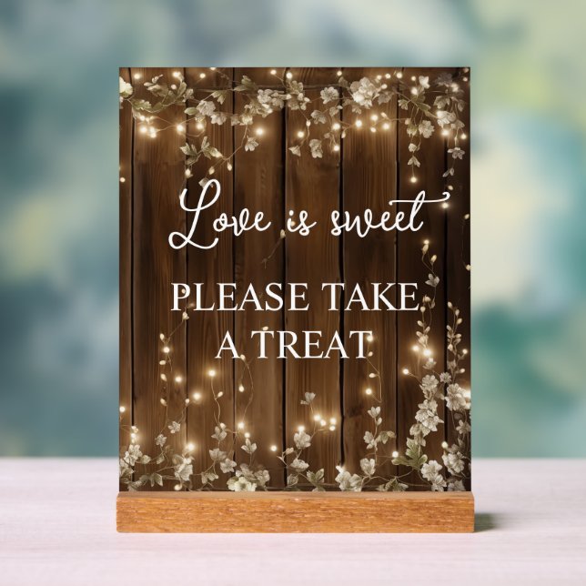 Panneau En Acrylique Signature Script Love Is Sweet String Lights Wood (Neutre)