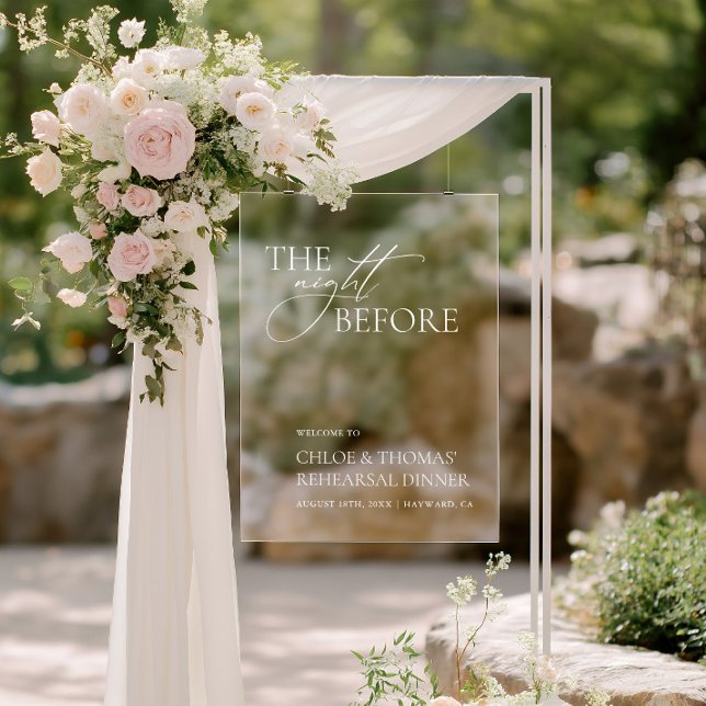 Panneau En Acrylique Signe acrylique de la nuit précédant le dîner de r (The Night Before Rehearsal Dinner Acrylic Sign)