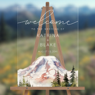 Panneau En Acrylique SIGNE ACrylique Mariage PNW Mount Rainier Bienvenu