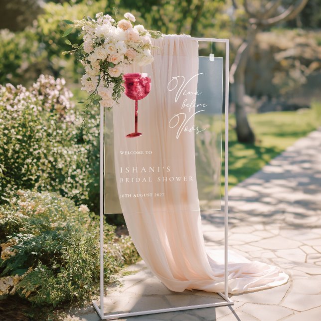 Panneau En Acrylique Signe acrylique Vino Avant Vows Fête des mariées (Vino Before Vows Bridal Shower Acrylic Sign)
