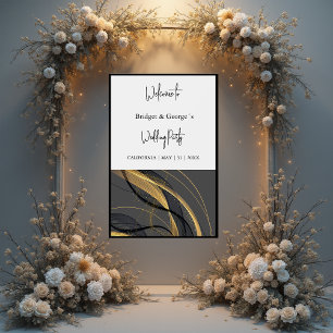 Panneau En Acrylique signe de bienvenue de mariage abstrait noir et giv