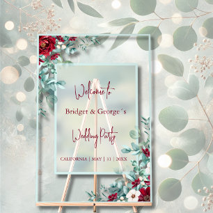 Panneau En Acrylique Signe de bienvenue de mariage floral eucalyptus gi