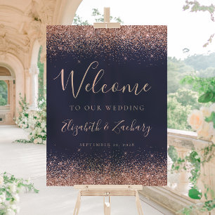 Panneau En Acrylique Signe de bienvenue de mariage moderne rose gold pa