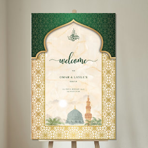 Panneau En Acrylique Signe de bienvenue Nikah Islamique Émeraude & Or M