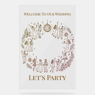 Panneau En Acrylique Signe de bienvenue pour un mariage Let's Party
