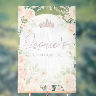 Panneau En Acrylique Signe de bienvenue pour une communion de fête rose