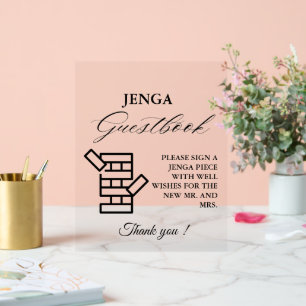 Panneau En Acrylique Signe de jeu minimaliste moderne Mariage Jenga Gam