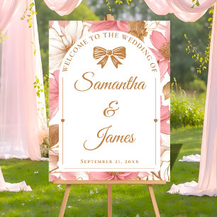 Panneau En Acrylique Signe d'entrée florale romantique avec nom et date