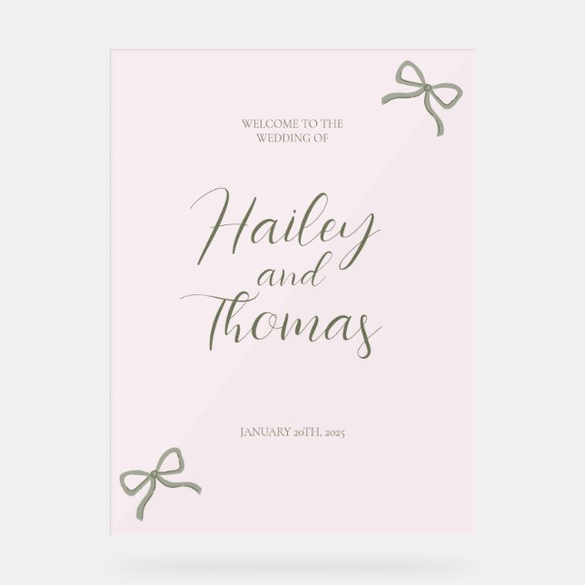 Panneau En Acrylique Signe Mariage rose et vert (Recto)