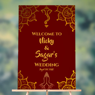 Panneau En Acrylique Signes acryliques de bienvenue du Mariage indien h