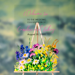 Panneau En Acrylique Signet de bienvenue fleurs sauvages mariage