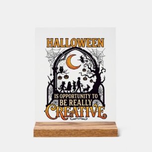 Panneau En Acrylique Silhouette Créatif Enfants Halloween Croissant De