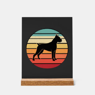 Panneau En Acrylique Silhouette de chien Boxer Rétro Vintage au coucher