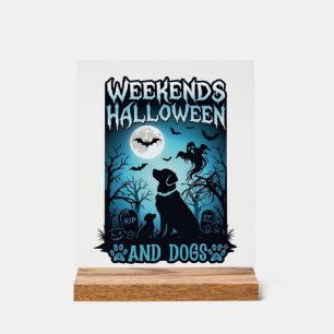 Panneau En Acrylique Silhouette de chiens fantômes pleine lune Hallowee