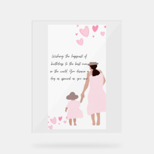 Panneau En Acrylique Silhouette de cœur rose de mère et fille