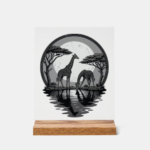 Panneau En Acrylique Silhouette de lune de girafe vintage safari vector