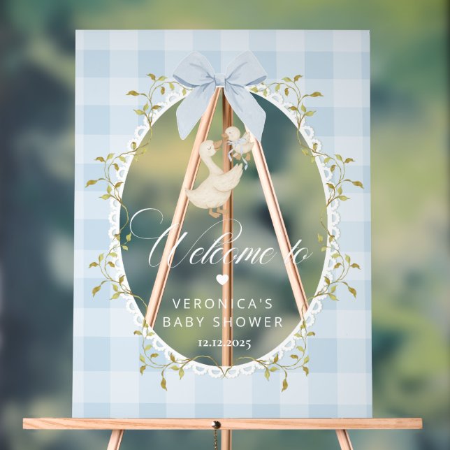 Panneau En Acrylique Silly Goose Blue Gingham Baby Shower Welcome (Neutre)