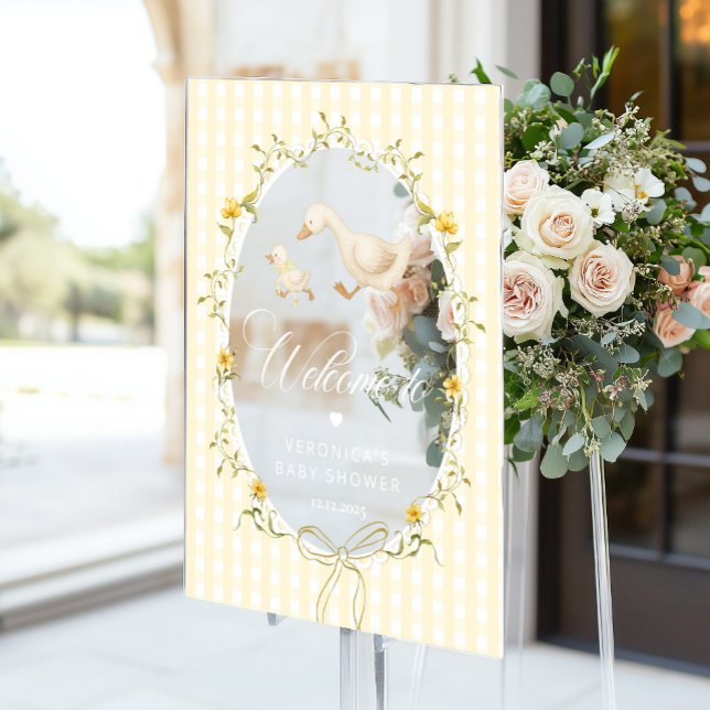 Panneau En Acrylique Silly Goose Gingham Baby Shower Welcome (Créateur téléchargé)
