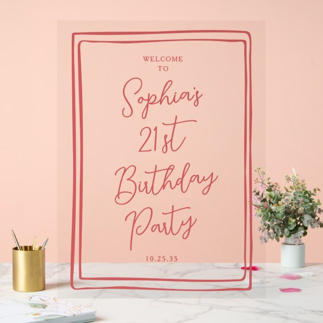 Panneau En Acrylique Simple 21e Anniversaire Écriture Manuscrite Rouge (Mariage)