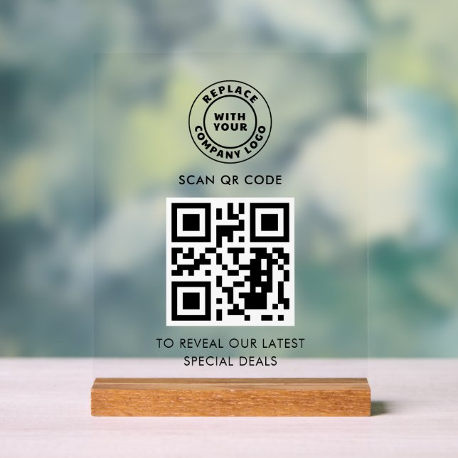 Panneau En Acrylique Simple Business Logo and QR Code Custom (Neutre)