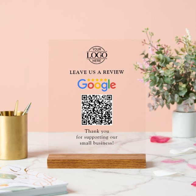 Panneau En Acrylique Simple Custom Google Reviews QR Code Business Logo (Mariage)