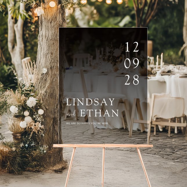 Panneau En Acrylique Simple Elegant Black Transparent Wedding (Simple Elegant White Transparent Wedding Acrylic Sign)